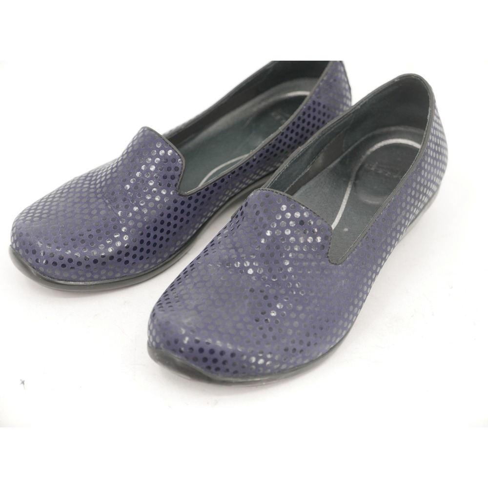 Dansko Shoes Polka Dot Leather Slip On Comfort Flats Blue Women's Size 41 10.5